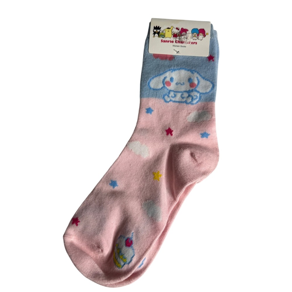 Sanrio Cinnamoroll Women Crew Socks Pink Blue Pastel Kawaii Stars Cupcake New
